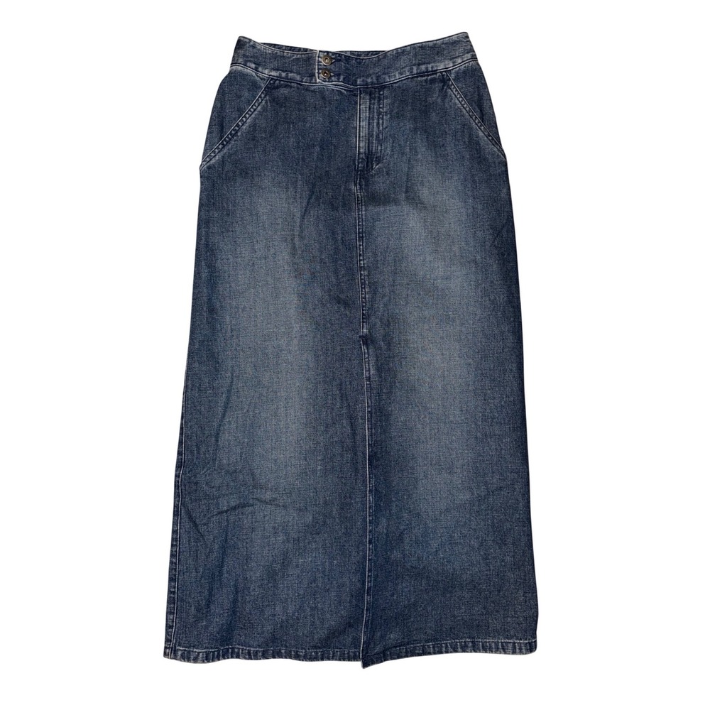 Vtg Liz‎ Claiborne Lizwear Jeans Denim Maxi Skirt Cotton Cottagecore Slit 6 K2 - Picture 3 of 9